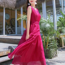 Load image into Gallery viewer, Elegant Long Sleeveless O Neck 100% Mulberry Silk Dress
