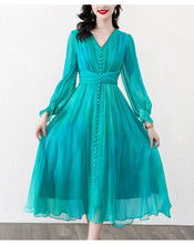 Load image into Gallery viewer, Elegant Silk Chic Ruffled Collar Long Woman Dress
