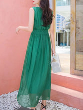 Load image into Gallery viewer, Elegant Long Sleeveless O Neck 100% Mulberry Silk Dress
