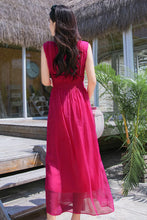 Load image into Gallery viewer, Elegant Long Sleeveless O Neck 100% Mulberry Silk Dress
