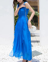 Load image into Gallery viewer, Elegant Long Sleeveless O Neck 100% Mulberry Silk Dress
