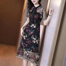 Load image into Gallery viewer, Embroidered Floral Chiffon Black Dress
