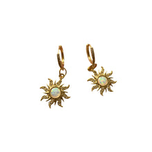 Load image into Gallery viewer, White Opal Sun Pendant Hoop Earrings
