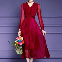 Load image into Gallery viewer, Elegant Silk Chic Ruffled Collar Long Woman Dress
