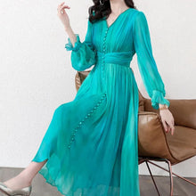 Load image into Gallery viewer, Elegant Silk Chic Ruffled Collar Long Woman Dress
