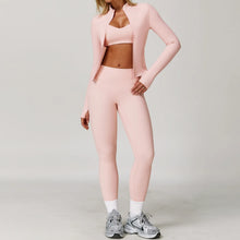 Load image into Gallery viewer, 3PCS Women&#39;s Sports Set: Slim Fit Quick-Dry Yoga Jacket &amp; High Waisted Push Up Fitness Outfit | All-Season Workout Clothes
