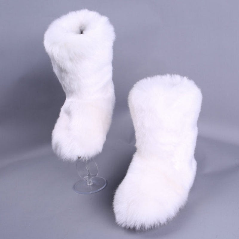 Plush White Winter Snow Woman Boots