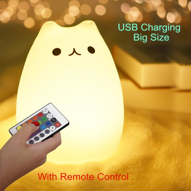 Cute Silicone Touch Sensor Remote LED Cat Lamp