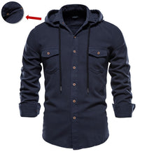 Load image into Gallery viewer, 100% Cotton Hooded Long Sleeve Shirt For Men
