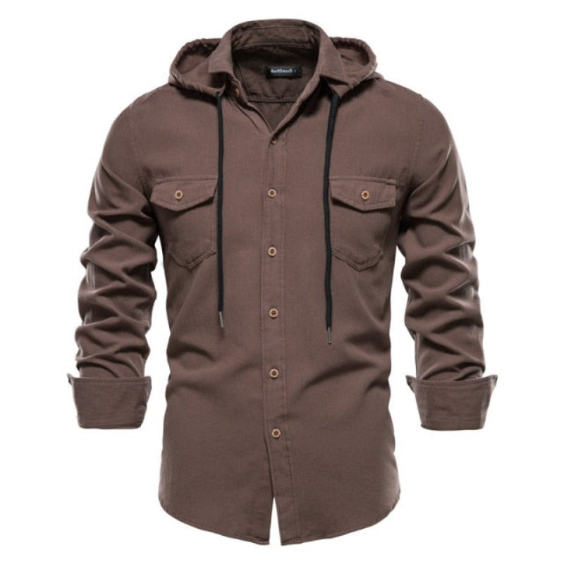 100% Cotton Hooded Long Sleeve Shirt For Men