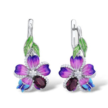 Load image into Gallery viewer, Purple Flower Butterfly Earrings 925 Silver
