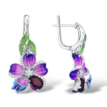 Load image into Gallery viewer, Purple Flower Butterfly Earrings 925 Silver
