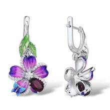 Load image into Gallery viewer, Purple Flower Butterfly Earrings 925 Silver
