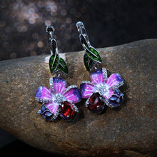 Load image into Gallery viewer, Purple Flower Butterfly Earrings 925 Silver
