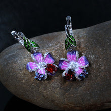 Load image into Gallery viewer, Purple Flower Butterfly Earrings 925 Silver
