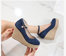 Load image into Gallery viewer, Suede Wedges Shoes For Women | Round Toe Ankle Strap
