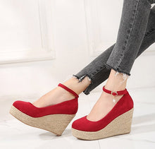 Load image into Gallery viewer, Suede Wedges Shoes For Women | Round Toe Ankle Strap
