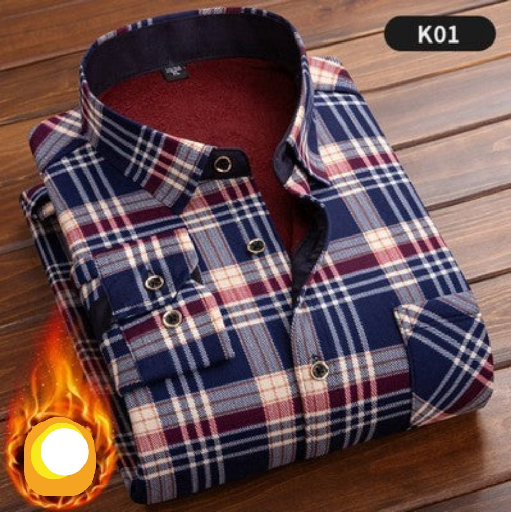 Thick Fleece Long Sleeve Plaid Man Winter Shirt