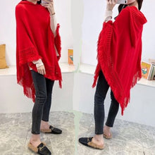 Load image into Gallery viewer, Women Hooded Knitting Poncho Shawl
