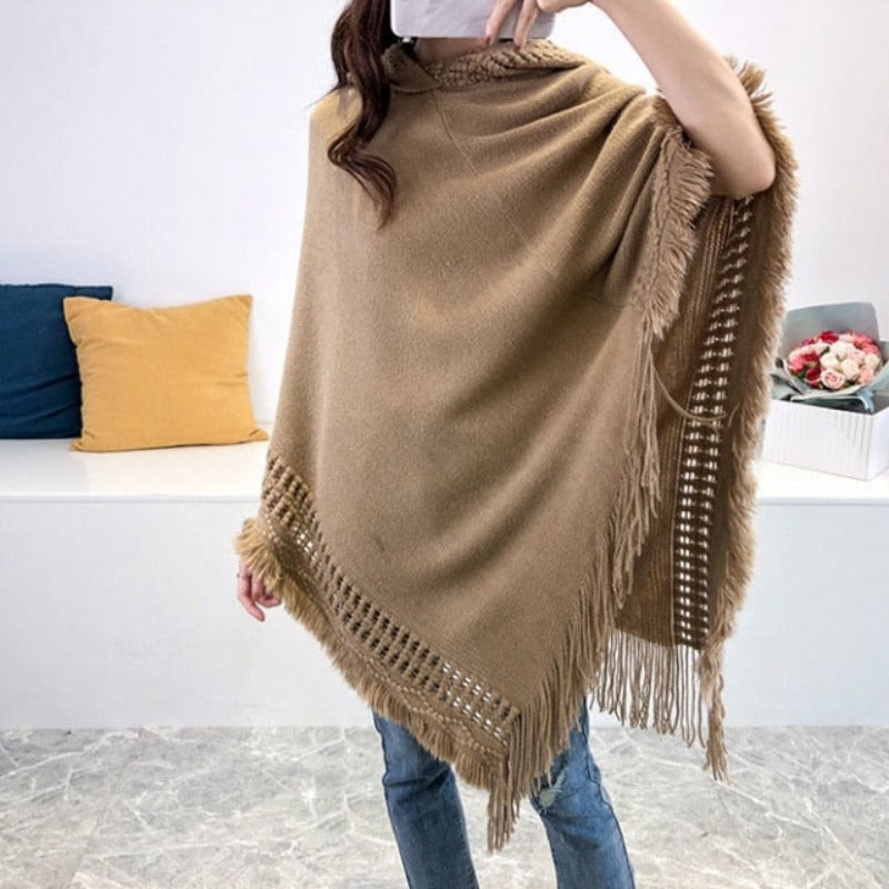 Women Hooded Knitting Poncho Shawl