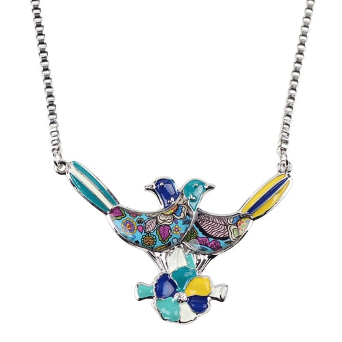 Enamel Bird Flower Necklace