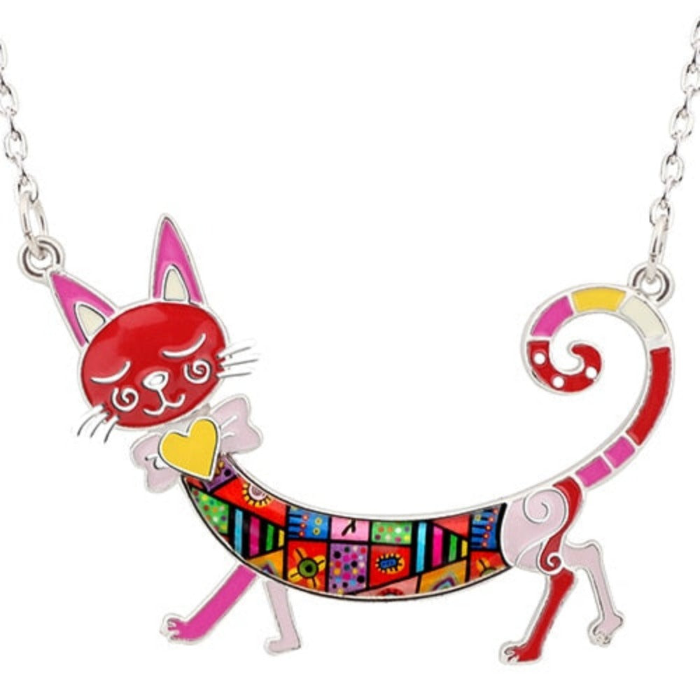 Enamel Alloy Cartoon Cat Necklace